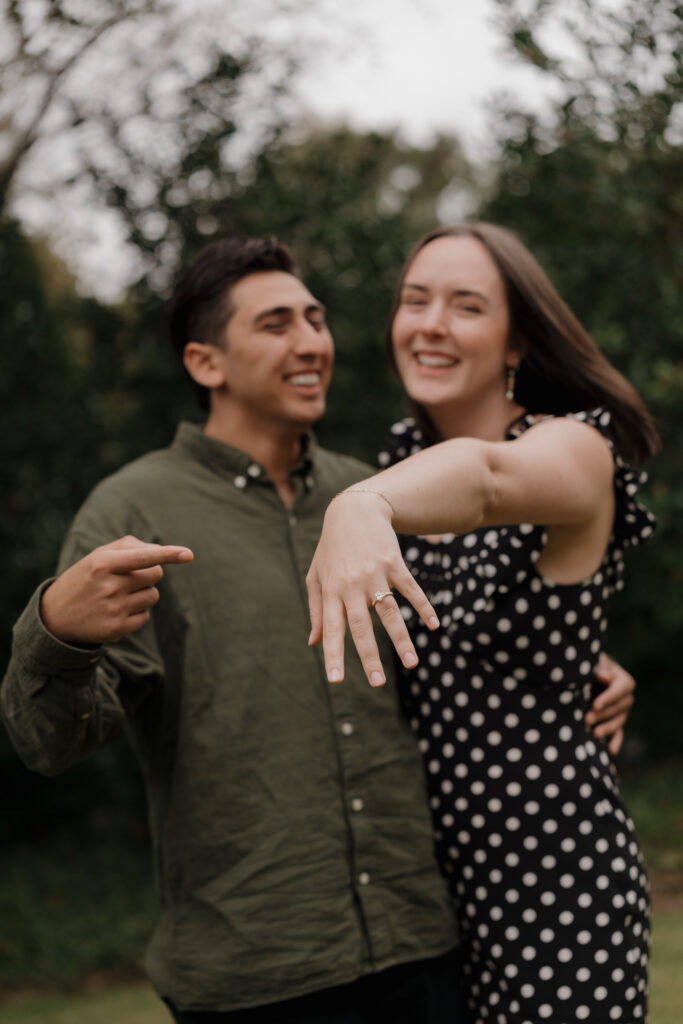 Couple celebrating after surprise proposal in Atlanta