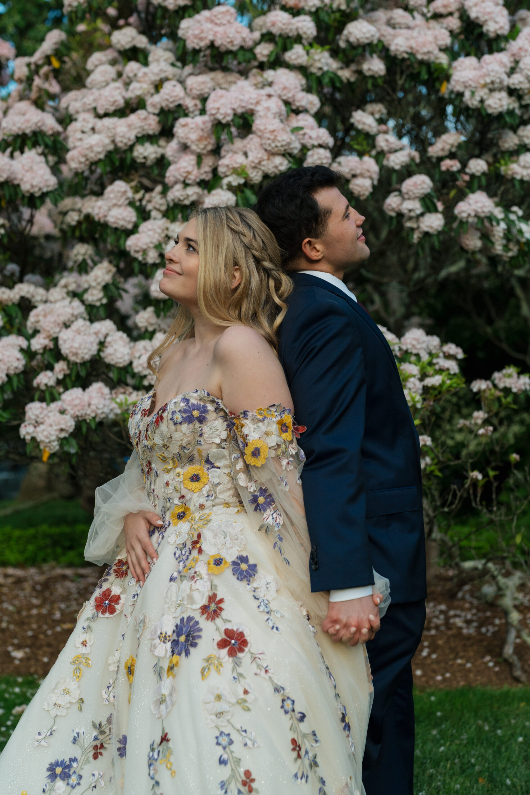 married couple posing for golden hour portraits on their wedding day in atlanta