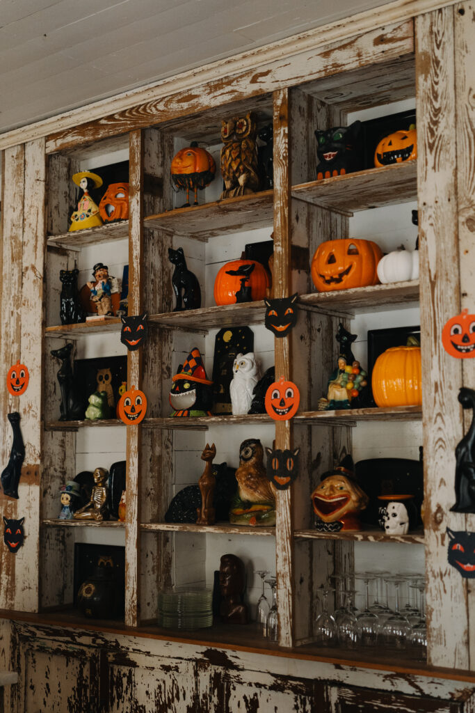 Halloween decor displayed in bridal suite at West Milford Farm in Cumming Georgia.