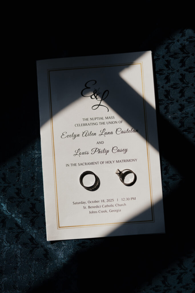 Catholic wedding invitation at St.Benedict Catholic Church in John's Creek, Georgia